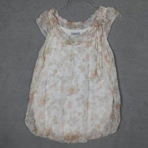 Tendenze Beige and cream Pink Rose Soft Floral Bubble Hem Silk top size L